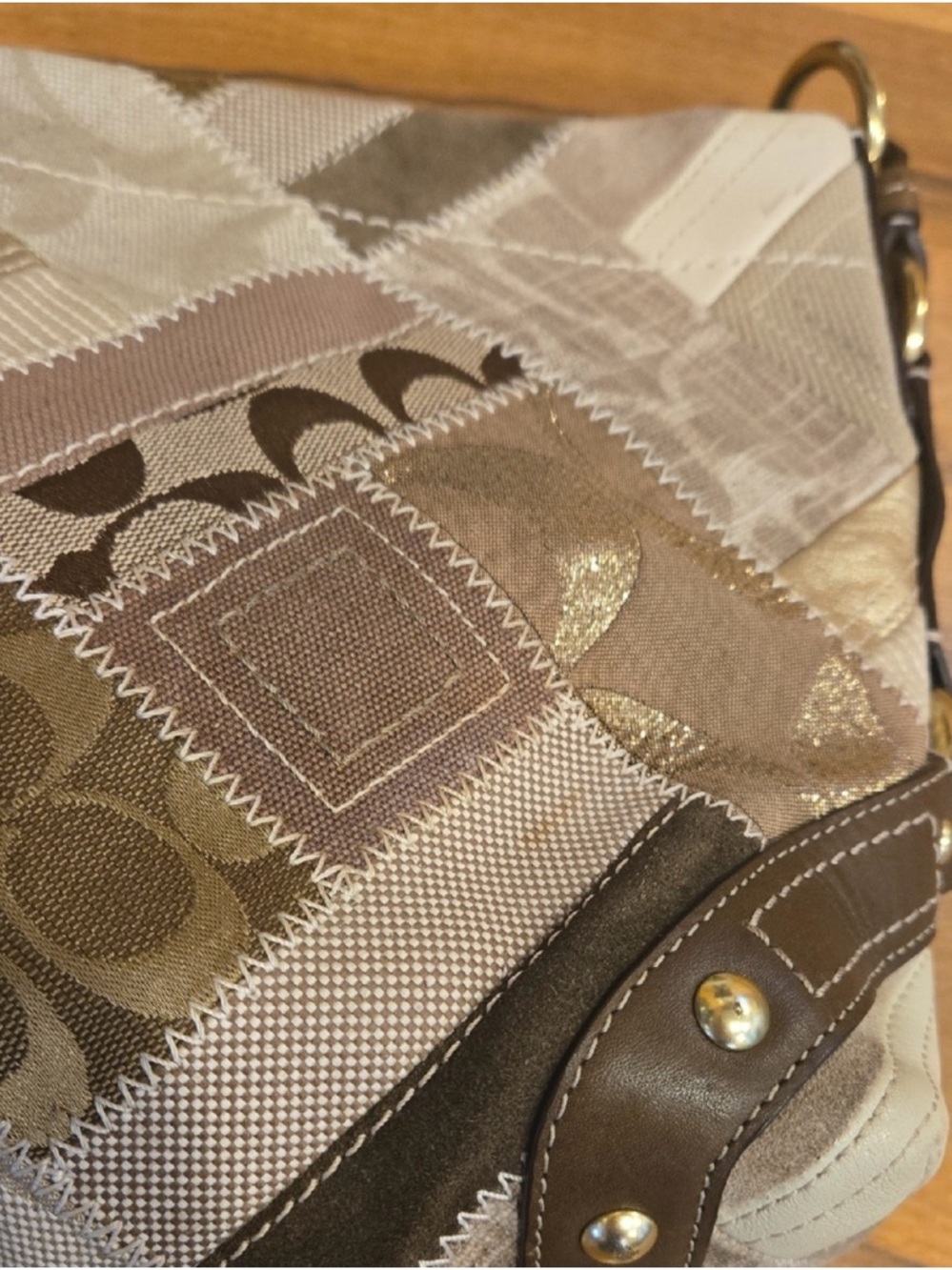 Coach Patchwork Carly Bag in Beige and Brown - Picture 3 of 8